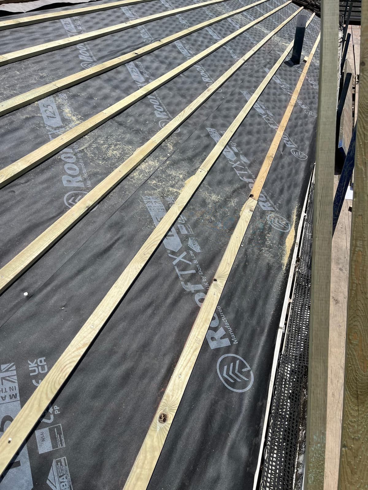 Battens laid ready for tiling