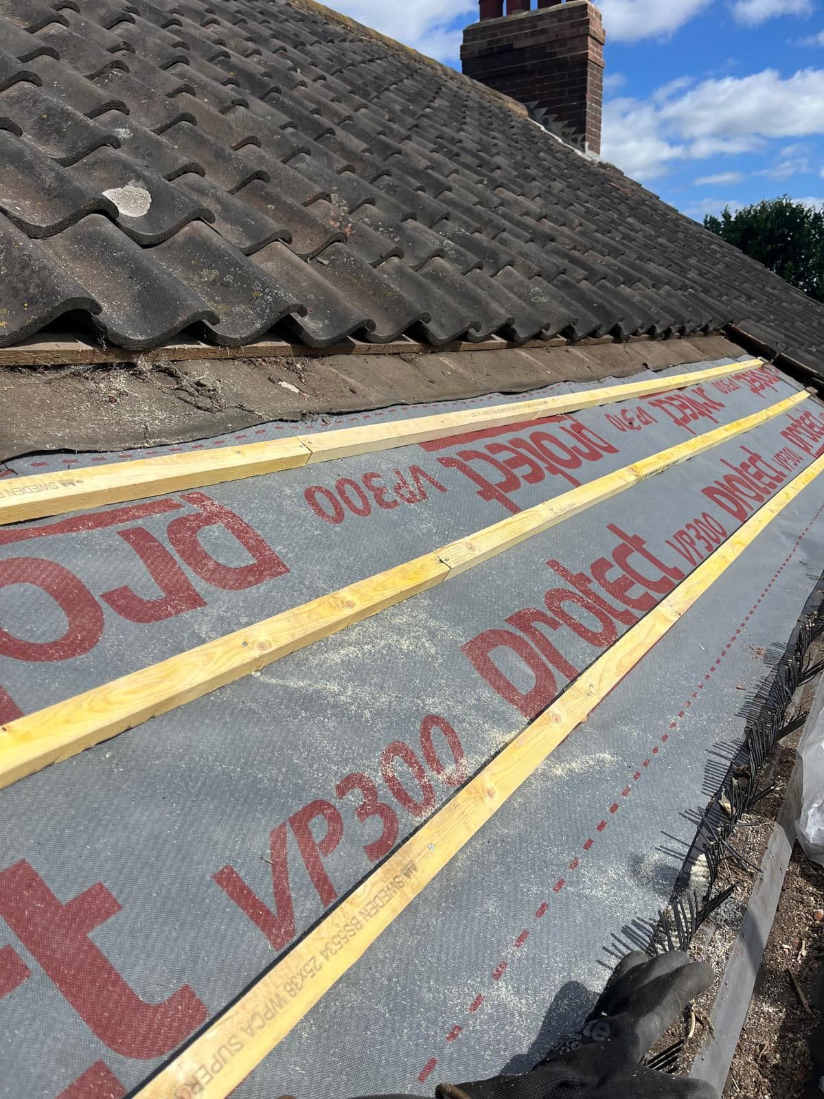 Breathable membrane laid over rafters