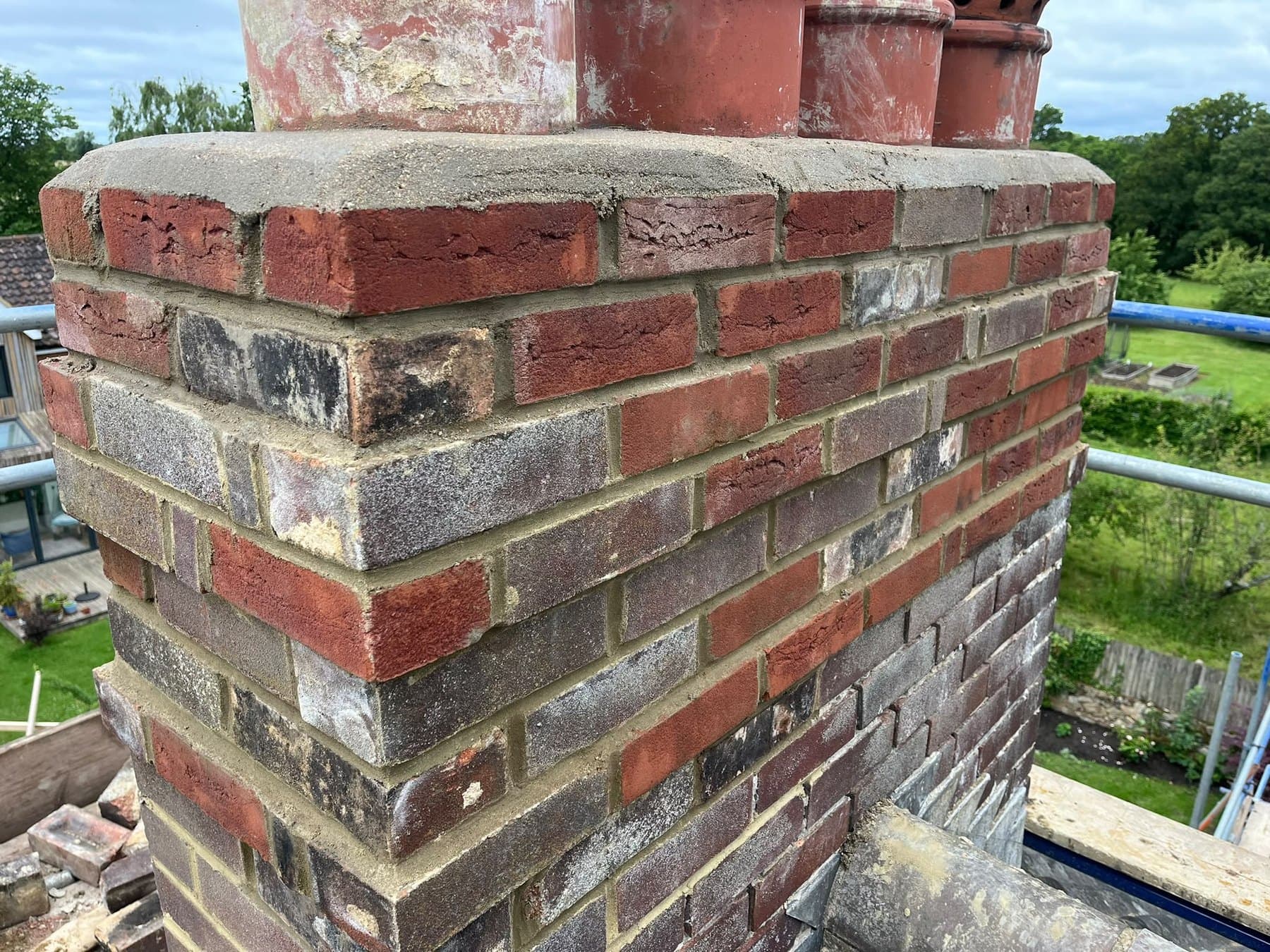 Repointed chimney brickwork