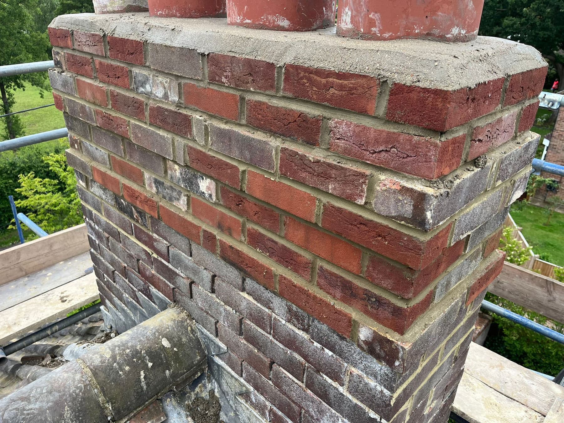 Repointed chimney brickwork