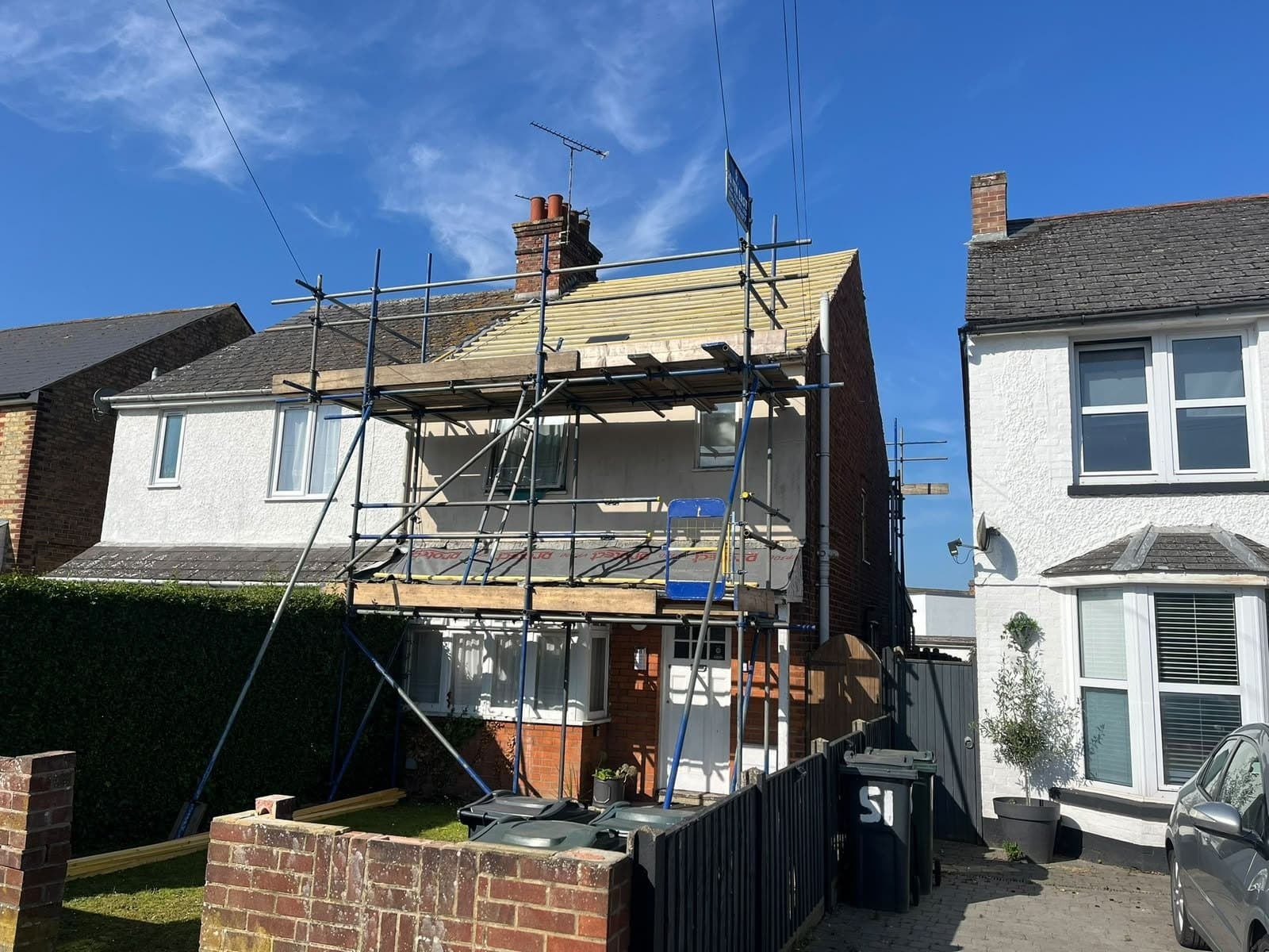 Scaffold up for work on a dormer
